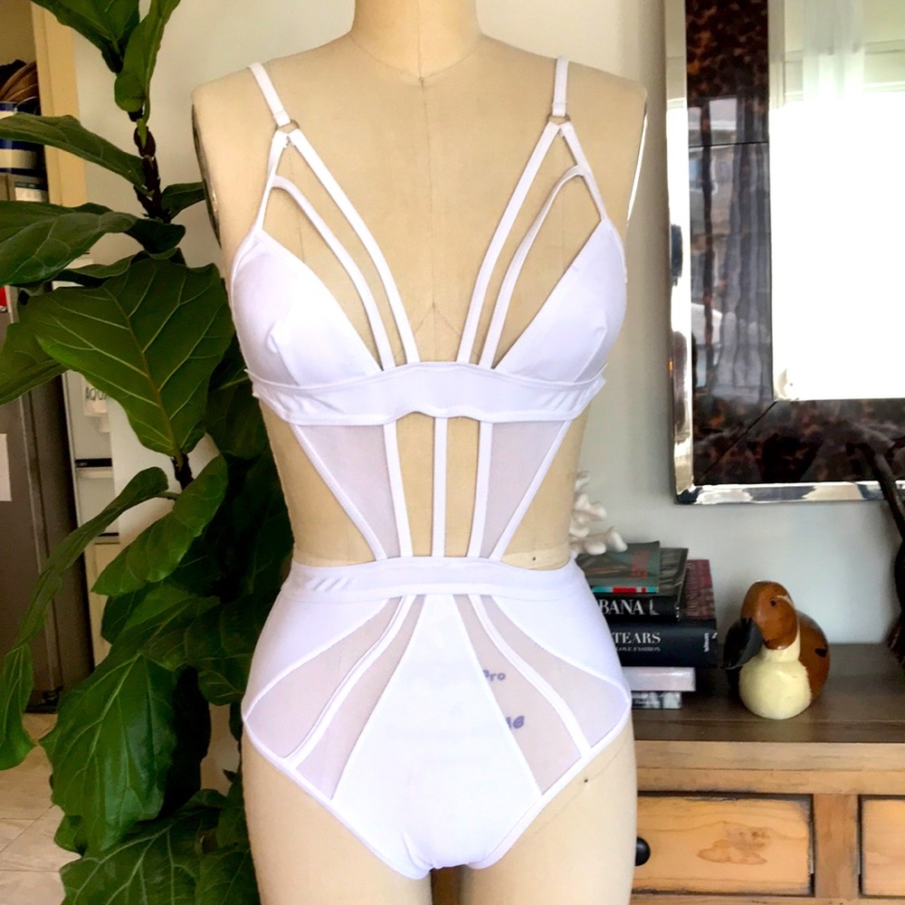 Sexy cut out white one piece swimsuit
